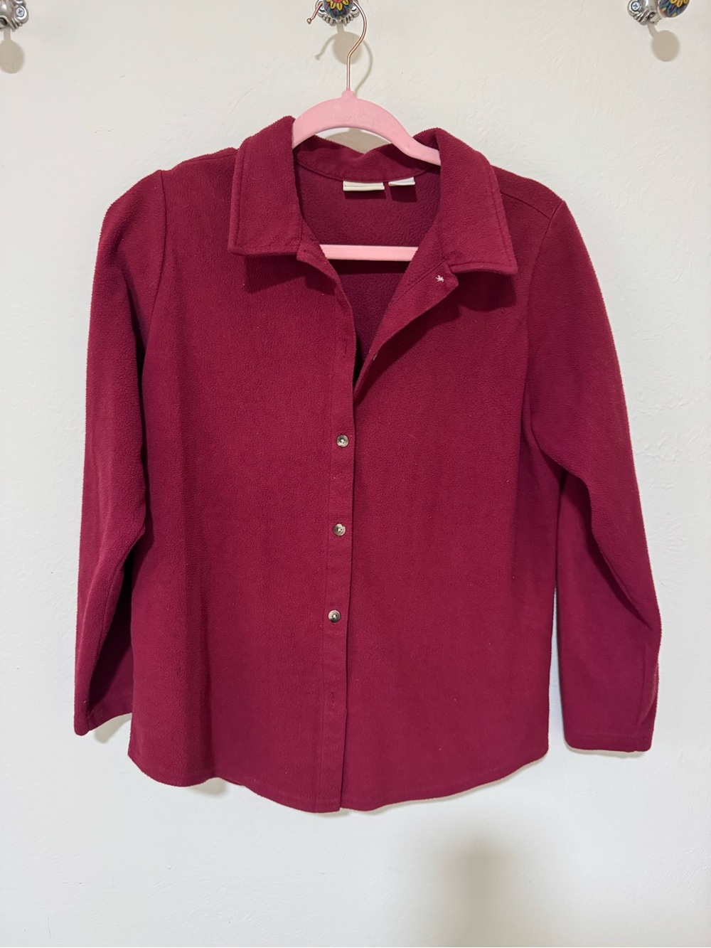 L. L. Bean Cranberry Button-Up Fleece Shirt Jacket